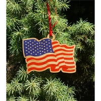 3.5" x 2.736" x .1875" printed hardwood waving American flag Christmas......