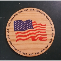 3.5" x 3.5" x .1875" round hardwood waving American flag printed... from ASI...