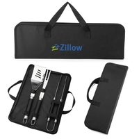 Three-piece BBQ set with a two-prong fork with kabob holder, tongs,... from...