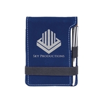 Blue & Silver Leatherette Mini Notepad with Pen