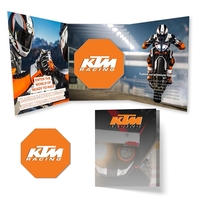 2.34" x 3.55" x .62" full-color promotional booklet with 3.75" acrylic......