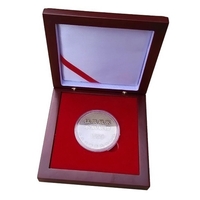 Coin box with rosewood finish that can be customized to hold... from ASI...