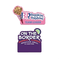 Customized high gloss laminated name badge lapel pins created with Digitek......