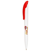 Customizable white plastic pen with colorful plunger action mechanism and...