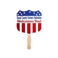 Shield shaped full color sandwiched style hand fans.... from ASI 93520...