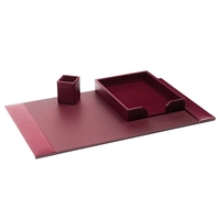 Burgundy bonded leather 3-piece desk set with desk pad, letter tray... from...