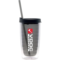 15 ounce acrylic plastic, double-walled tumbler with snap-on lid and...