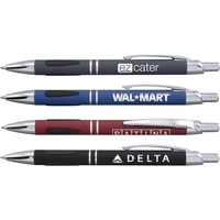 Metallic, click-action pen with a rubberized finish, teardrop grippers, black...