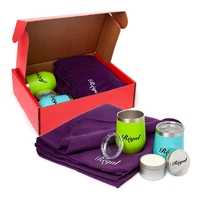 Comfort box set featuring a super-soft fleece blanket, two stemless wine......
