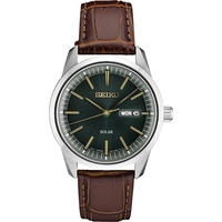 Mens Solar Silver Case Green Dial