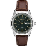 Mens Solar Silver Case Green Dial