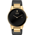 Men's Eco-Drive Watch, Gold-Tone with Black Leather Strap