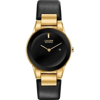 Ladies' Eco-Drive Watch, Gold-Tone with Black Leather Strap