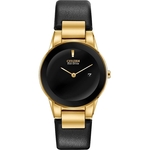 Ladies' Eco-Drive Watch, Gold-Tone with Black Leather Strap