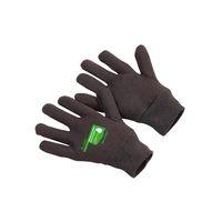 Brown, jersey glove, reversible pattern, knit wrist, screen printed. 9 oz.......