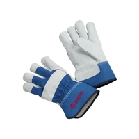 Inside double leather palm glove, blue rubberized safety cuff, screen...