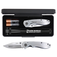 6 1/2" MagLite flashlight, two AA batteries and a pocket knife... from ASI...