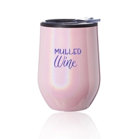 12 oz., stemless wine glass with lid, stainless steel exterior, iridescent......