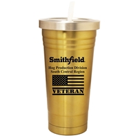 16 Oz.Double wall stainless steel gold color tumbler/w straw