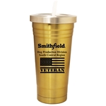 16 Oz.Double wall stainless steel gold color tumbler/w straw