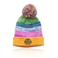 Multi-colored knitted beanie with pompom and wide cuff; one size fits... from...