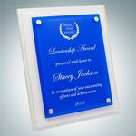 Floating Blue Acrylic Plate on Gloss White Wood Plaque