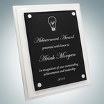 Floating Black Acrylic Plate on Gloss White Wood Plaque