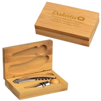 Bamboo box with a snug foam insert that holds a stainless... from ASI 71920...