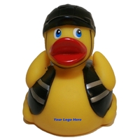 Biker Duck rubber duck floats upright with weight balanced.... from ASI 37170...