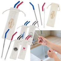 Set of two stainless steel straws with removable silicone covers and... from...