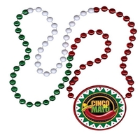 33" strand of red/white/green sectioned beads with a 2.5" inline medallion......