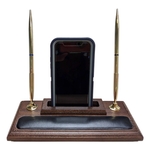 Walnut and Leather Pen Stand with Cell Phone Holder