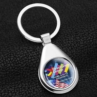 3 1/4" x 7/8" raindrop-shaped metal keyring with PhotoImage® domed...