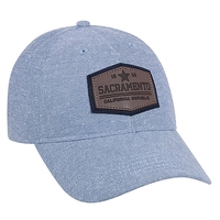 Six panel semi-structured chambray baseball cap with six sewn eyelets.......