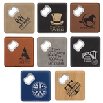 4" x 4" Square Bamboo Leatherette Coaster with Bottle Opener