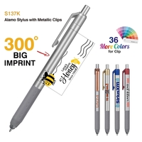 Alamo™ plunger-action pen with a silver barrel, grip, and stylus.... from ASI...