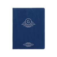 7" x 9" blue and silver PU leatherette portfolio with writing... from ASI...