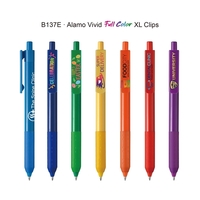 Plastic plunger action ballpoint pen with co-molded soft grip, pocket clip......