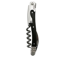 Waiter's corkscrew that features a stainless steel worm and black...