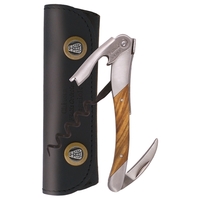 Waiter's corkscrew that features a Grand Cru style, olive wood handle.......