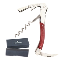 Handcrafted two-lever corkscrew with a stamina wood handle and leather...