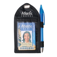 Nylon custom credential wallet/badge holder features one clear pocket in...