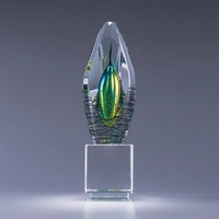 Art glass award with optic crystal base, two size options, gift... from ASI...