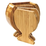 Wine Glass Shaped Bamboo Coaster, Set of 4 with Holder