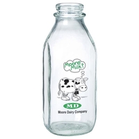 Clear glass milk bottle with 1 quart capacity and multiple available... from...