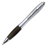 Silver click-action ballpoint pen with chrome trim and colored comfort...