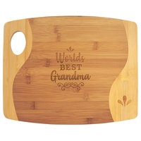 Two-tone cutting board measuring 11" x 13.75" and made of bamboo.... from ASI...