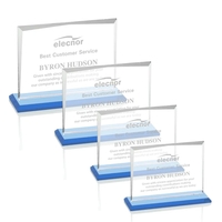 Starfire crystal rectangle shape award with a sky blue base.... from ASI...