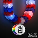 Red, White & Blue LED Hawaiian Lei with Rainbow Medallion