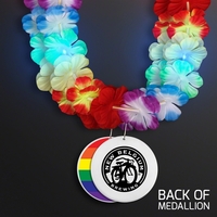 LED Rainbow Flower Lei Party Necklace with Medallion